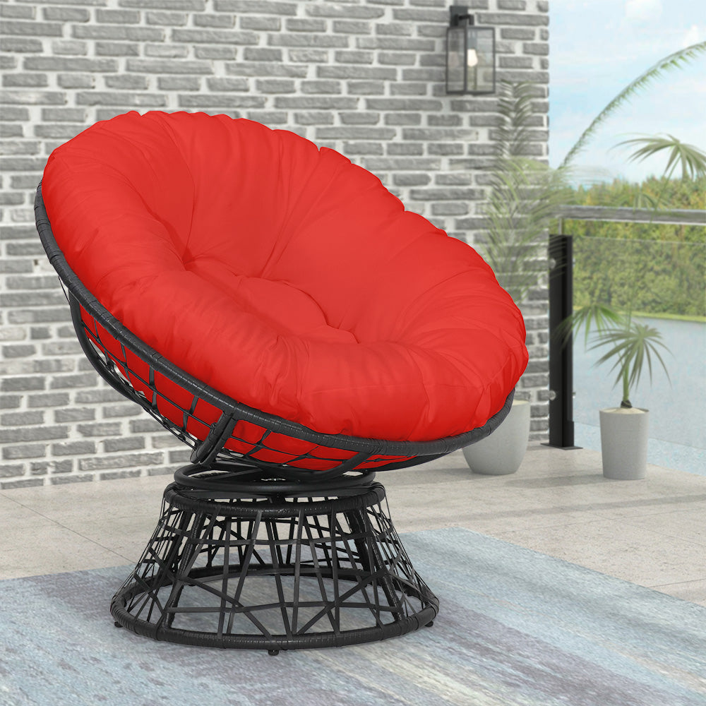 38 in. Black Wicker Outdoor Swivel Papasan Chair with Stand