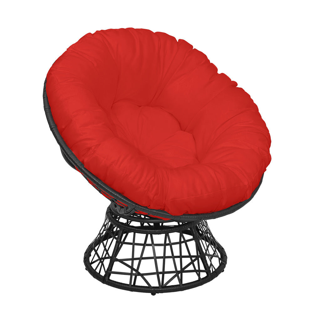 38 in. Black Wicker Outdoor Swivel Papasan Chair with Stand