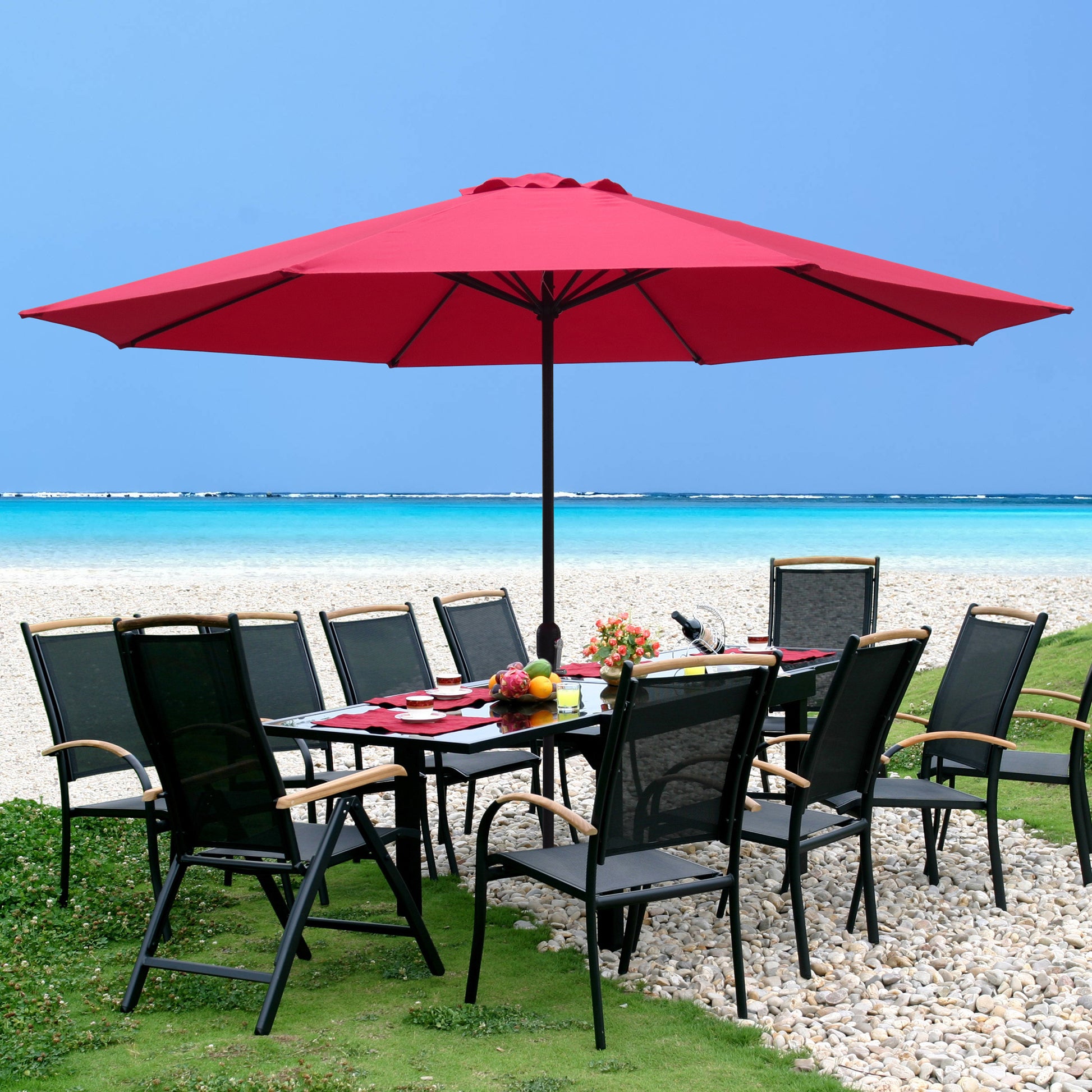lifestyle products patio umbrella 11 ft.Steel Metal Market Crank and Tilt Patio Umbrella in Blue