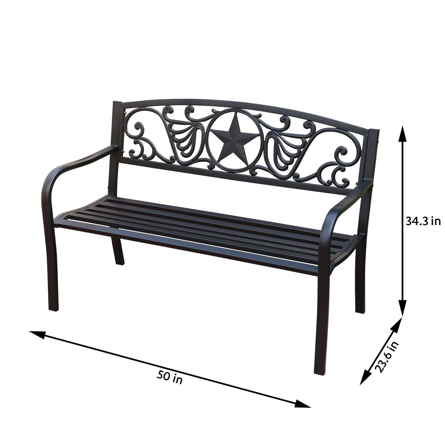 50 in. Steel Designer Outdoor Garden Bench - Black