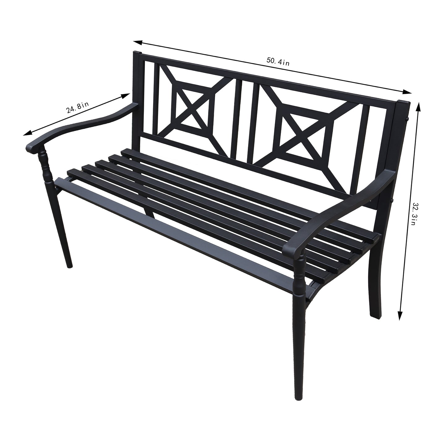 50 in. Deco Steel Outdoor Garden Bench - Black
