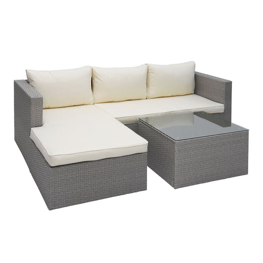 3 Piece Wicker Sectional Conversation Set with Cushions - Black, Brown, Grey