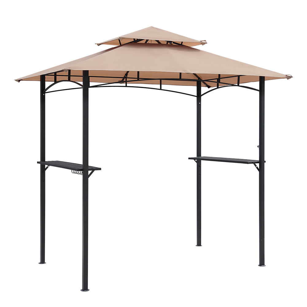 8 ft. x 5 ft. Black Steel 2-Tier Flagpole Cabana/Gazebo with Tan Cover