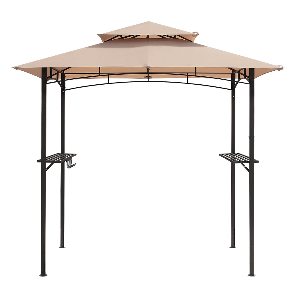 8 ft. x 5 ft. Black Steel 2-Tier Flagpole Cabana/Gazebo with Tan Cover