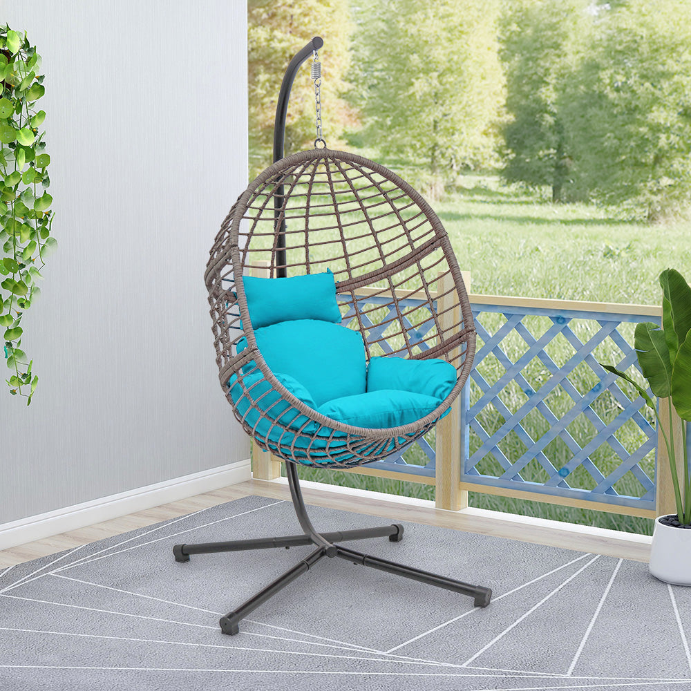 78 in. Grey Wicker Outdoor Basket Swing Chair with Stand