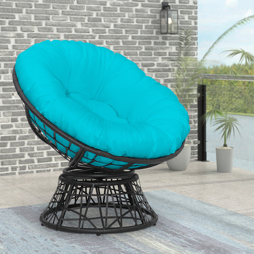 38 in. Black Wicker Outdoor Swivel Papasan Chair with Stand