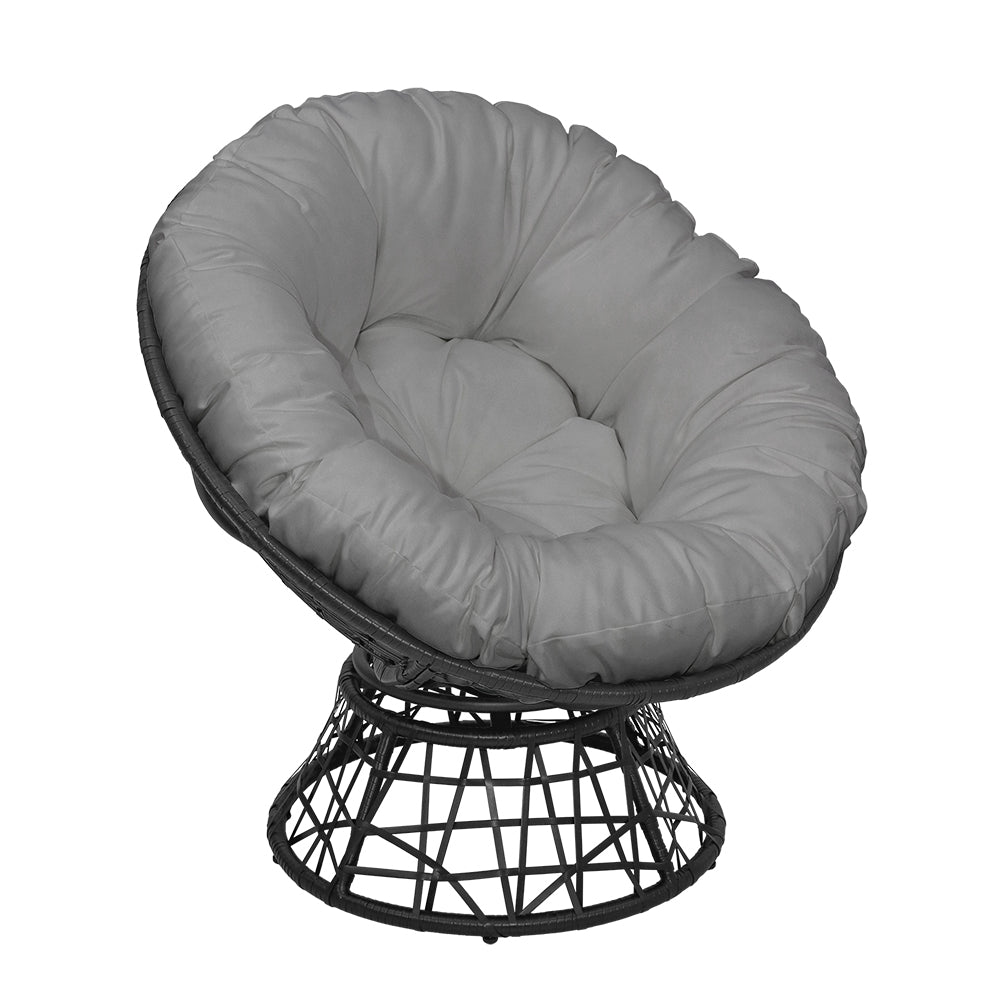 38 in. Black Wicker Outdoor Swivel Papasan Chair with Stand